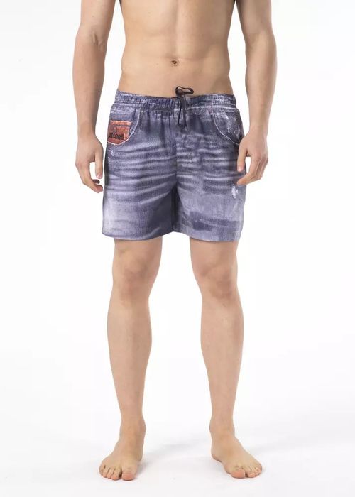 Printed Polyester Swim Shorts — Blue