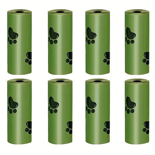 TEMU Meiglobal 120pcs/8rolls Thick Leak-proof Poop Bags For Cats And Dogs - Easy-to-clean Polyethylene Material With Adorable Paw Print Design