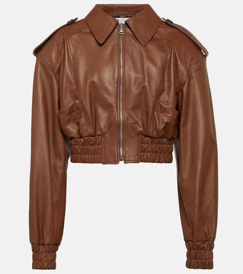Cropped leather bomber jacket