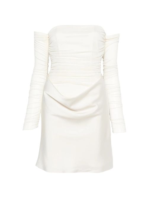 Satin Mini Dress with Ruffle Detail and Fitted Strapless Bodice
