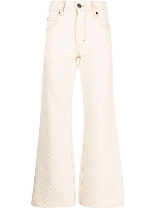Golden jacquard wide-leg jeans - Neutrals