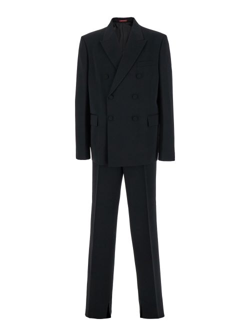 Double-Breasted Wool Pant Suit — Black