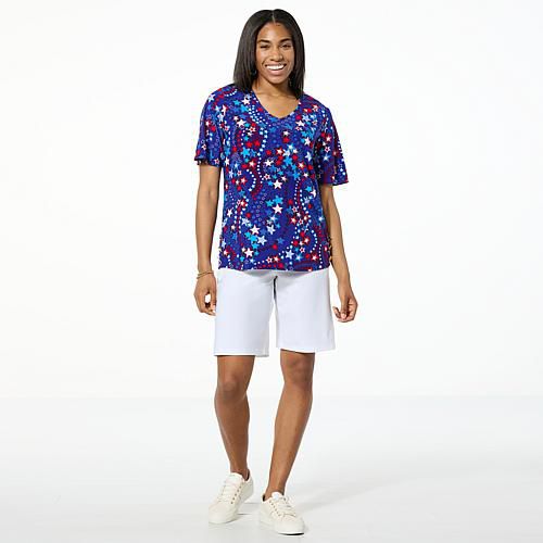 2-piece Printed Top and Solid Short Set - Green Leaf