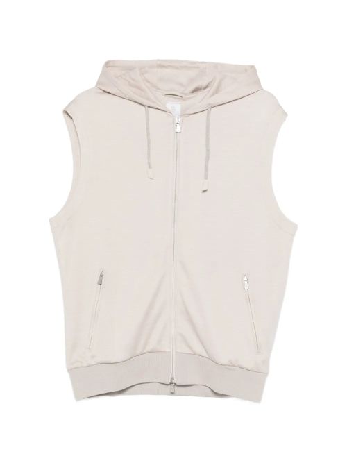 Hooded Zip-Up Vest — Sand Beige
