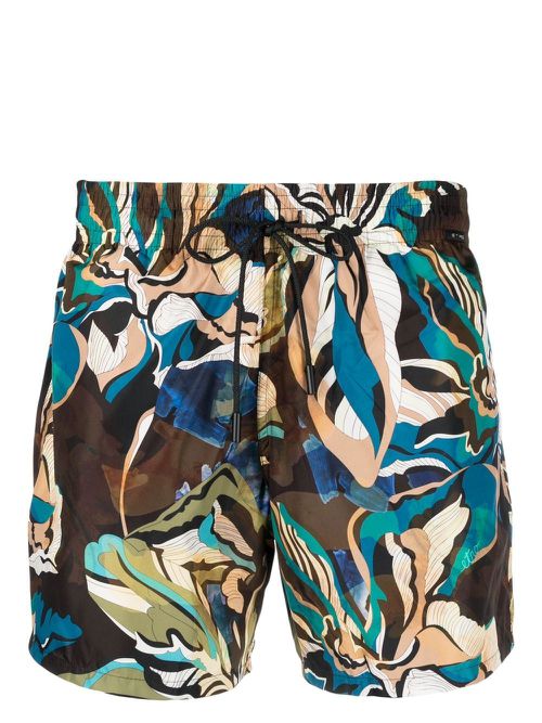 Abstract-print drawstring swim shorts - Brown
