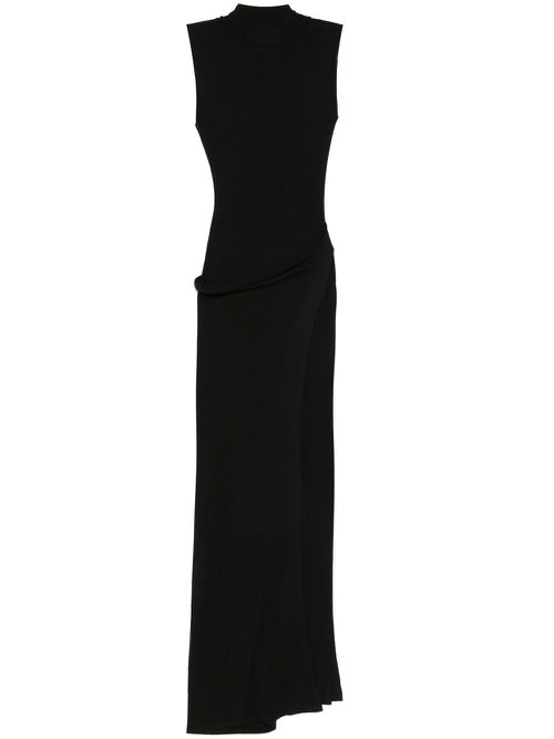Attached-scarf midi dress - Black