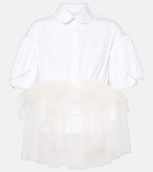 Tulle-trimmed cropped cotton shirt