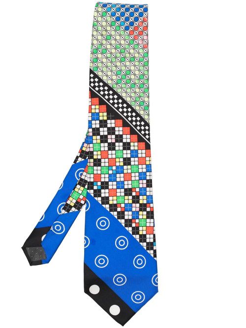 1990s geometric-print silk tie - Blue