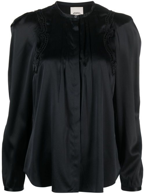 Lace-detail pleated blouse - Black