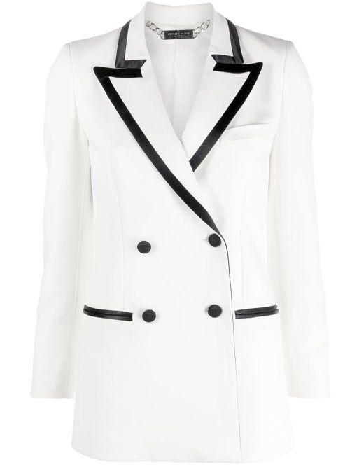 Contrasting-trim detail blazer - White
