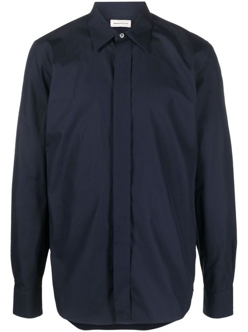 Concealed-fastening cotton shirt - Blue