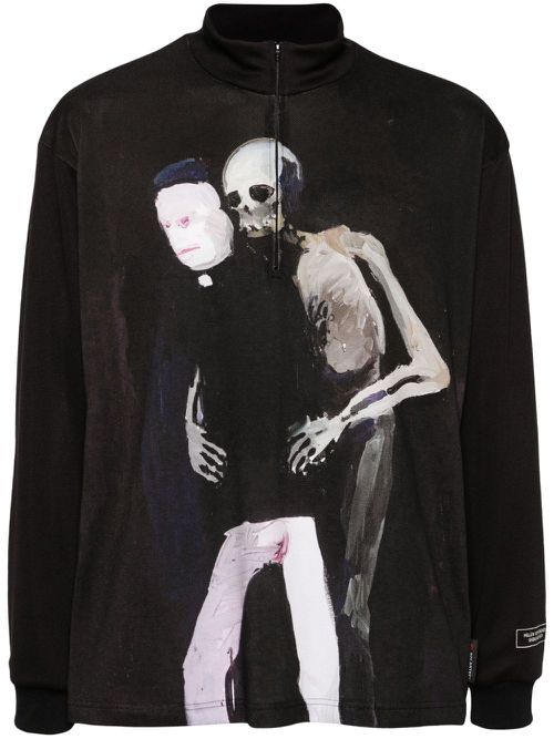 Graphic-print textured sweatshirt - Black