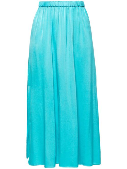 Satin silk midi skirt - Blue