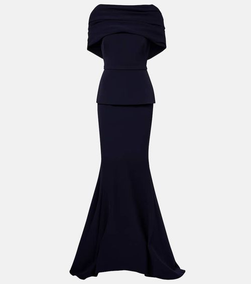 Loura off-shoulder crêpe gown