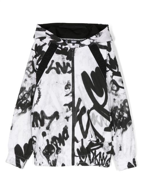 Graphic-print zip-up hoodie - White