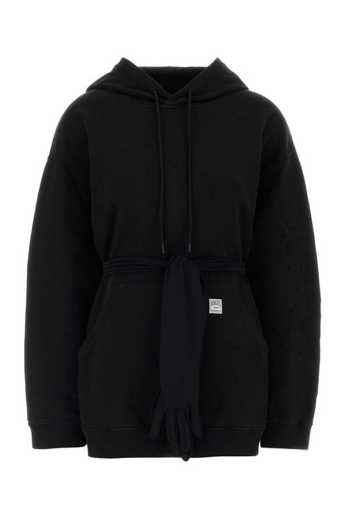 Black Cotton Mini Sweatshirt Dress