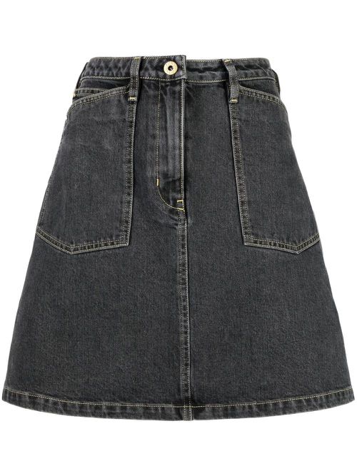 High-waisted bleached denim skirt - Black