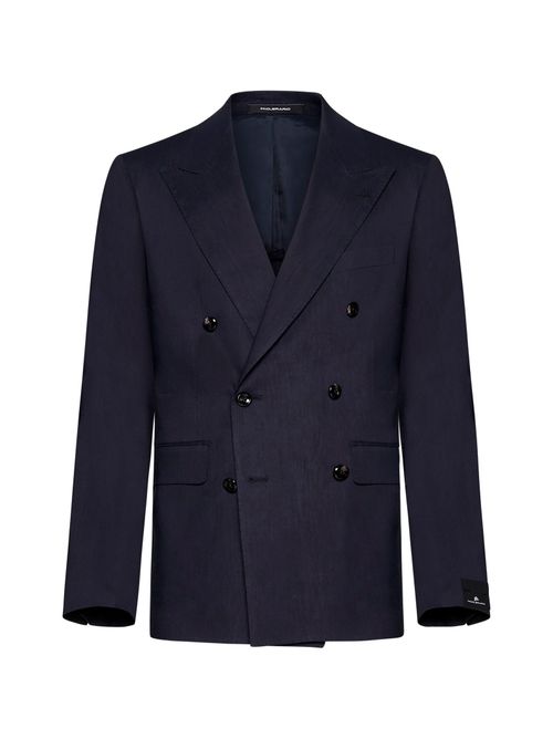 Linen and Wool-Blend Double-Breasted Blazer — Navy