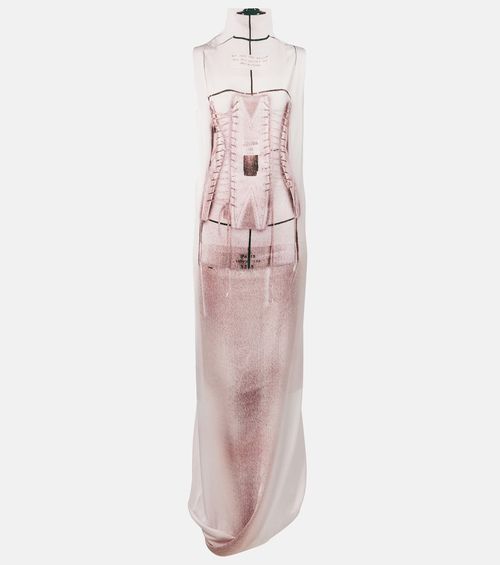 Trompe l'ail draped satin maxi dress