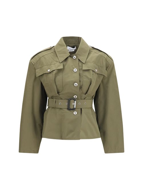 Cropped Belted High-Neck Jacket — Green