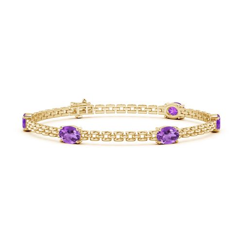 Angara 3.5 Carats Five Stone Oval Amethyst Station Link Bracelet in 14K Yellow Gold