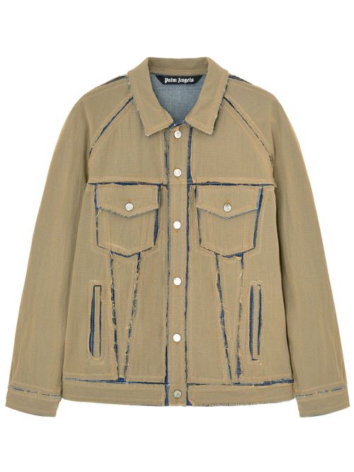 Logo-patch ripstop denim jacket - Brown