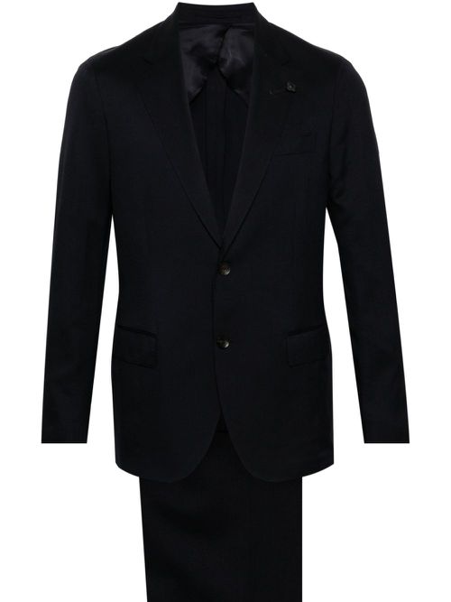 Brooch-detail single-breasted suit - Blue
