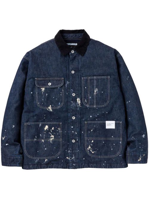 Corduroy-collar washed jacket - Blue