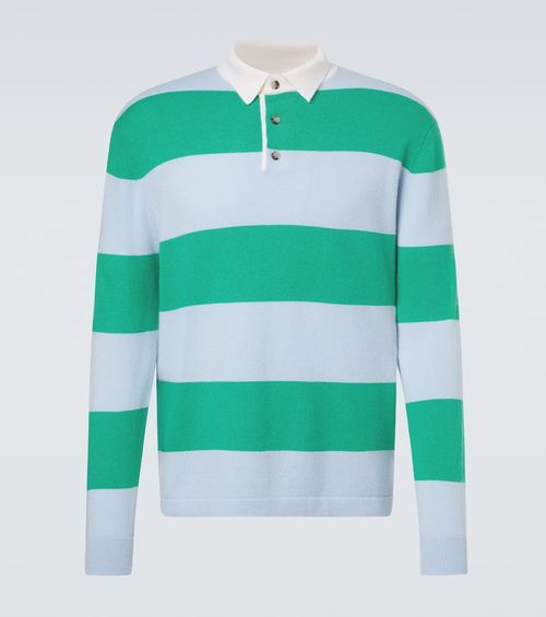 Striped wool and cashmere polo sweater