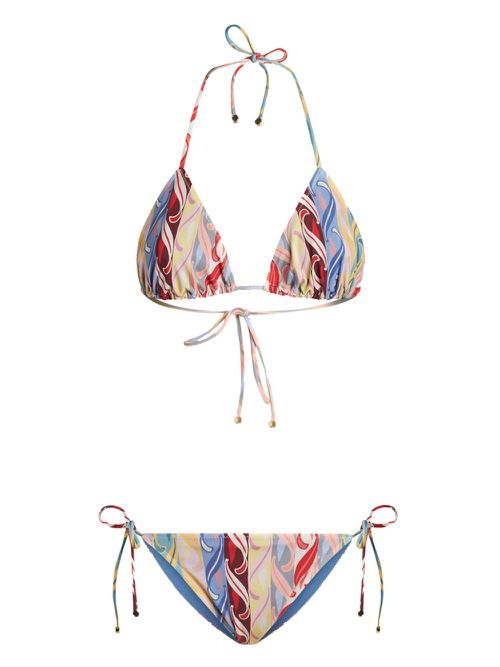 Graphic-print halterneck bikini set - White