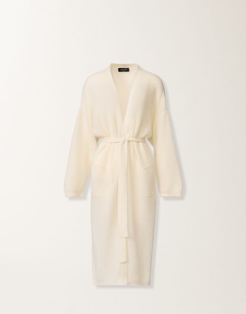 Mohair maxi cardigan with sequins, raffia