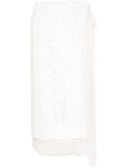 White sequinned wrap midi skirt