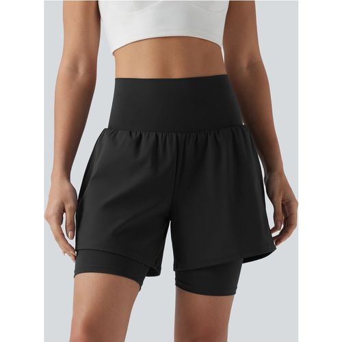 Halara SoftlyZero™ Airy Super High Waisted 2-in-1 InstantCool Yoga Shorts 7'' with Pockets - Black