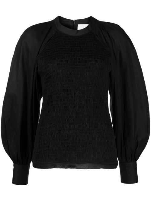 Puff-sleeve plissé blouse - Black