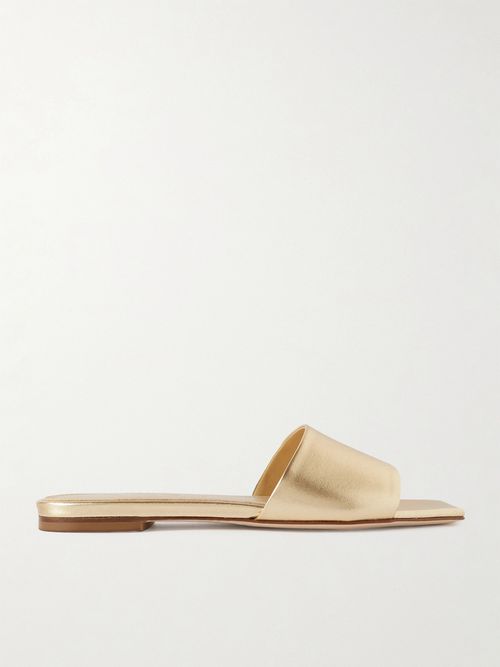 Anna Metallic Leather Slides - Gold