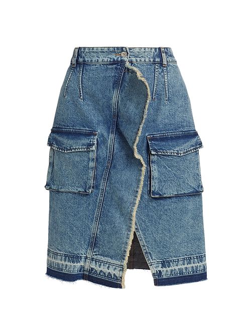 Women's Ruffled Cargo Denim Midi-Skirt - Multi Blue