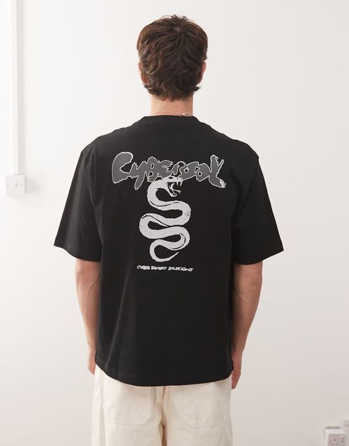 Relaxed fit t-shirt with cyber snake graphic prints in black