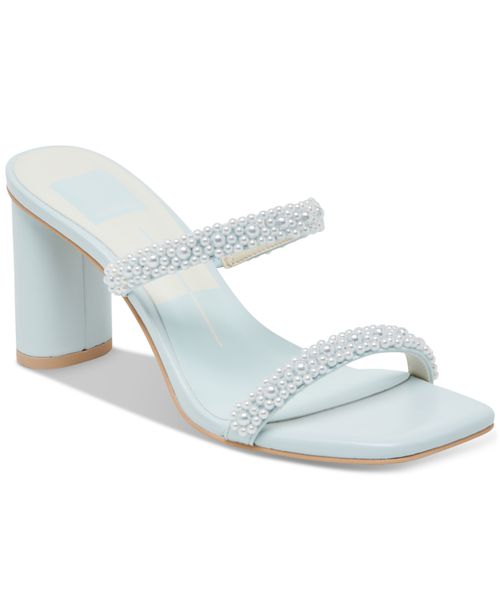 Women's Nolah Pearl Beaded Double-Band Block-Heel Dress Sandals - Ice Blue Stella Leather