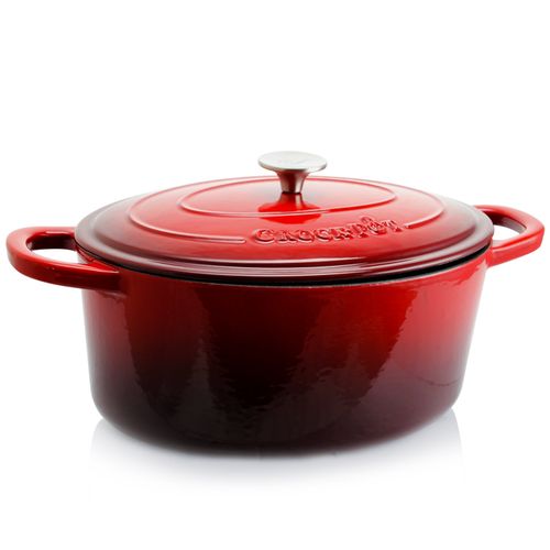 Artisan 7 Quart Oval Enameled Cast Iron Dutch Oven in Scarlet Red