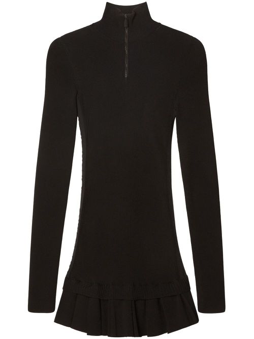 High-neck pleated knitted minidress - Black