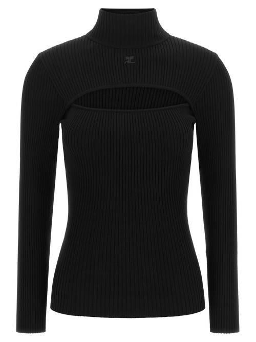 Ribbed Viscose with Cut-Out Sweater — Black