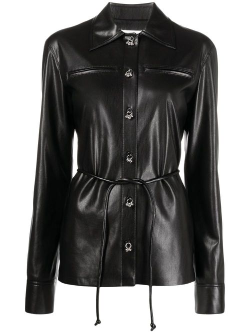 Faux-leather dangling-button shirt - Black