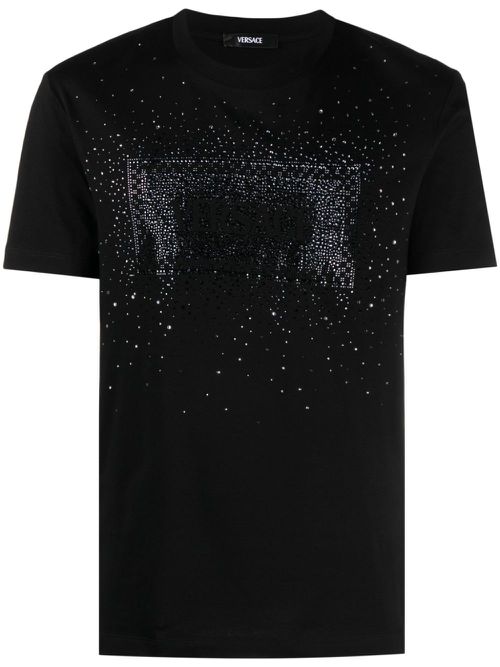 Logo-rhinestone cotton T-shirt - Black