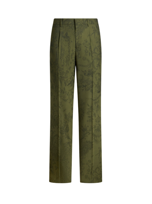 Wool Jacquard Trousers With Flora And Fauna Motif