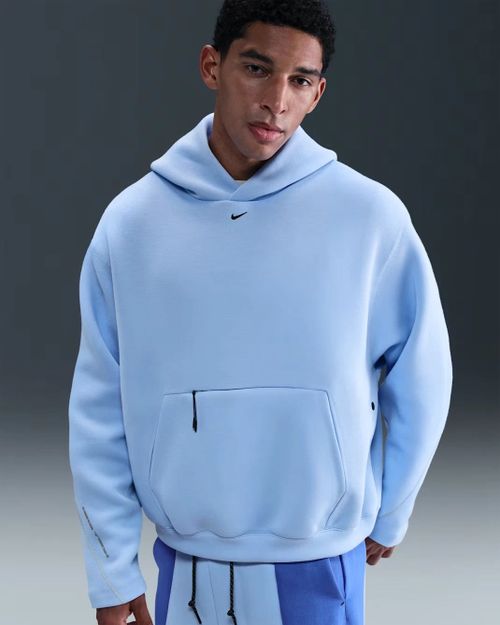 Tech Oversized Fleece Hoodie Mens Blue Kangaroo Pocket Pullover JAX1062