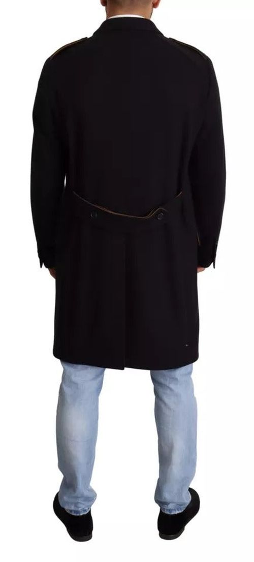 Wool Stretch Trench Coat — Blue
