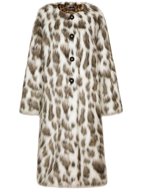 Leopard-effect faux fur coat - White
