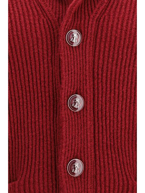 Ribbed Cotton Cardigan — Red