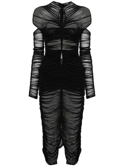 Draped semi-sheer mesh dress - Black