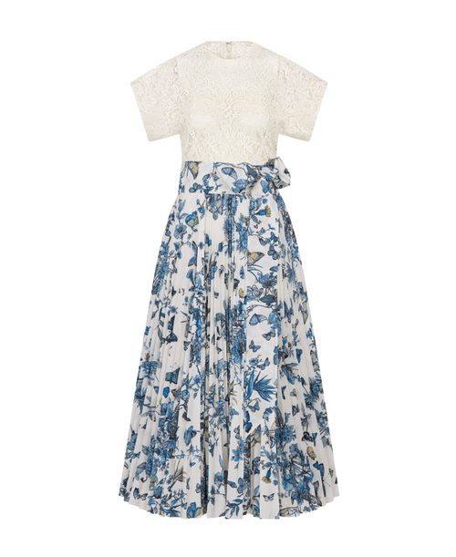 Mid-Length Pleated Dress with Bow